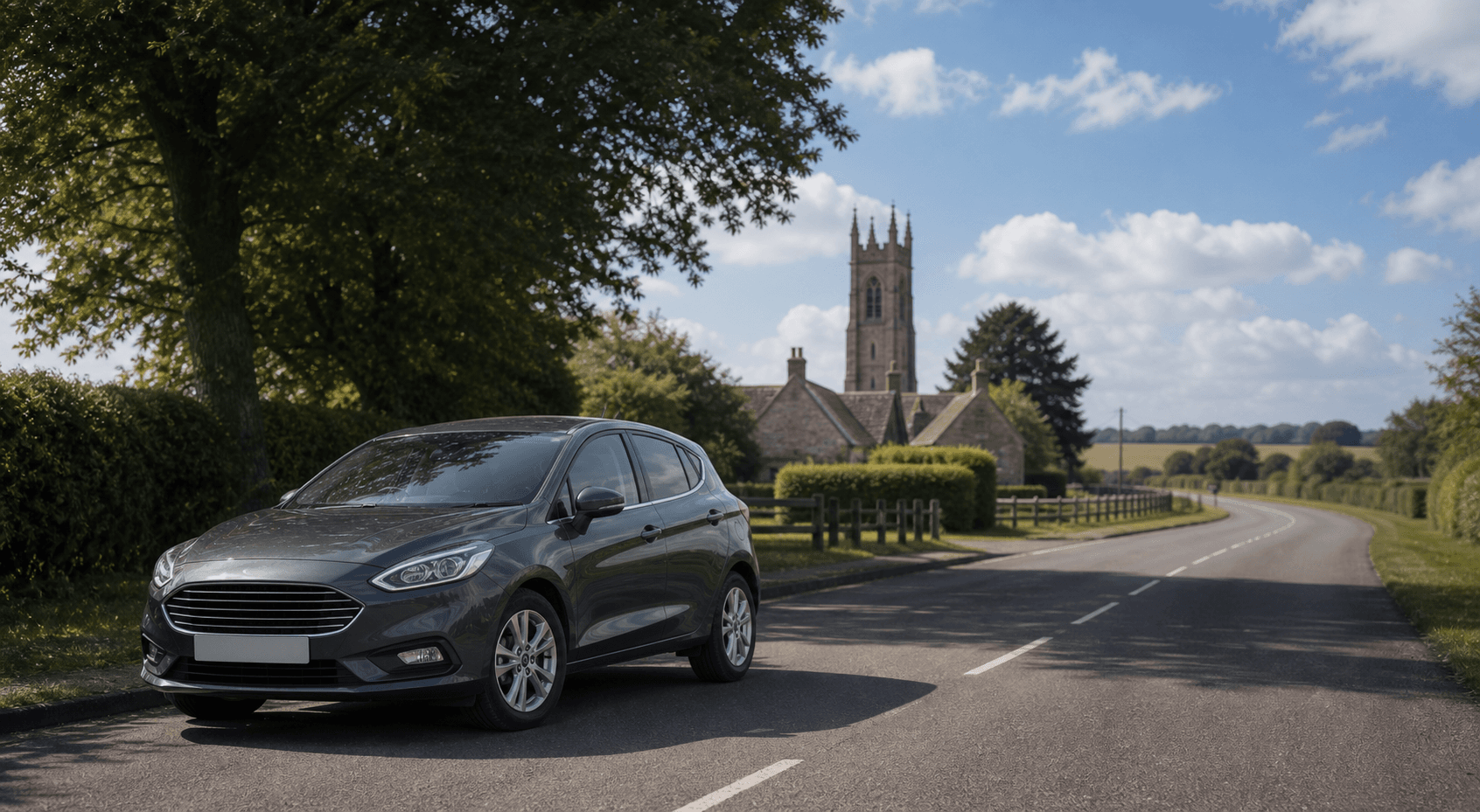 Compact hire car ready for practical travel around Bedford